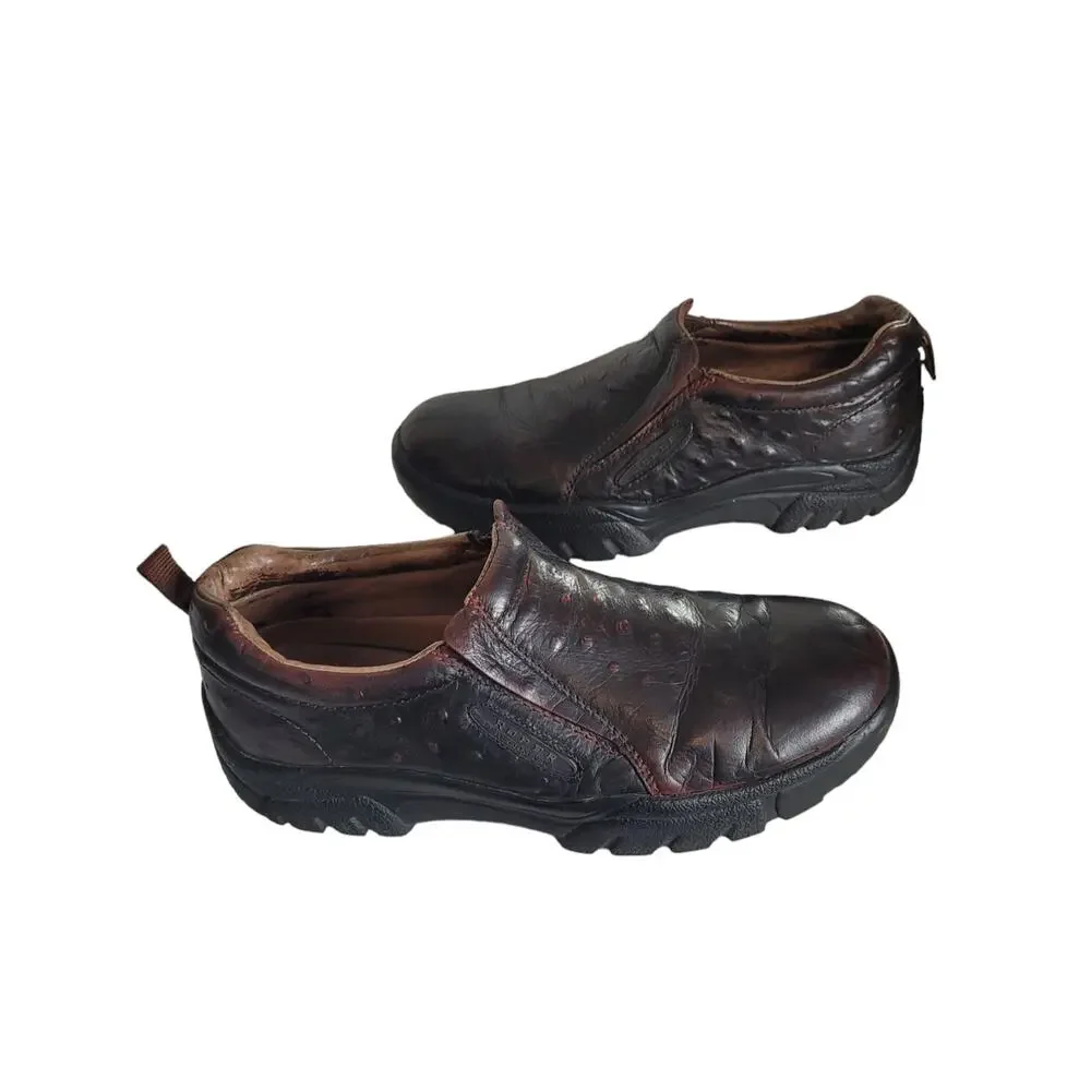 Roper Men's Performance Ostrich Print Leather Slip On Loafers Shoes Size 11.5